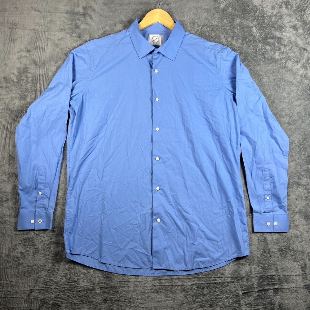 Bespoke New York Dress Shirt Mens 17-17.5 Blue Slim Fit Business Office Wear